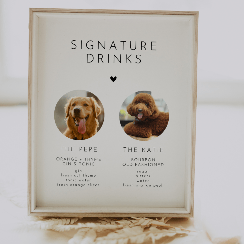 Dog Signature Drink Sign Elegant Pet Signature Cocktail Sign, - SincerelyByNicole