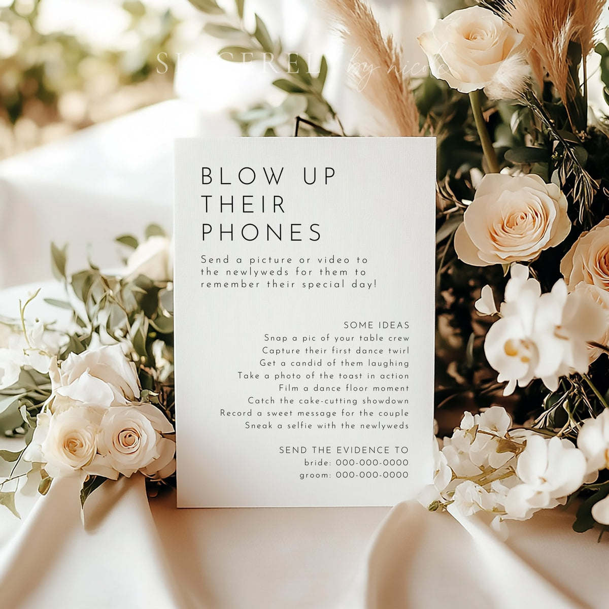 Elegant Blow Up Their Phones Wedding Table Sign - SincerelyByNicole
