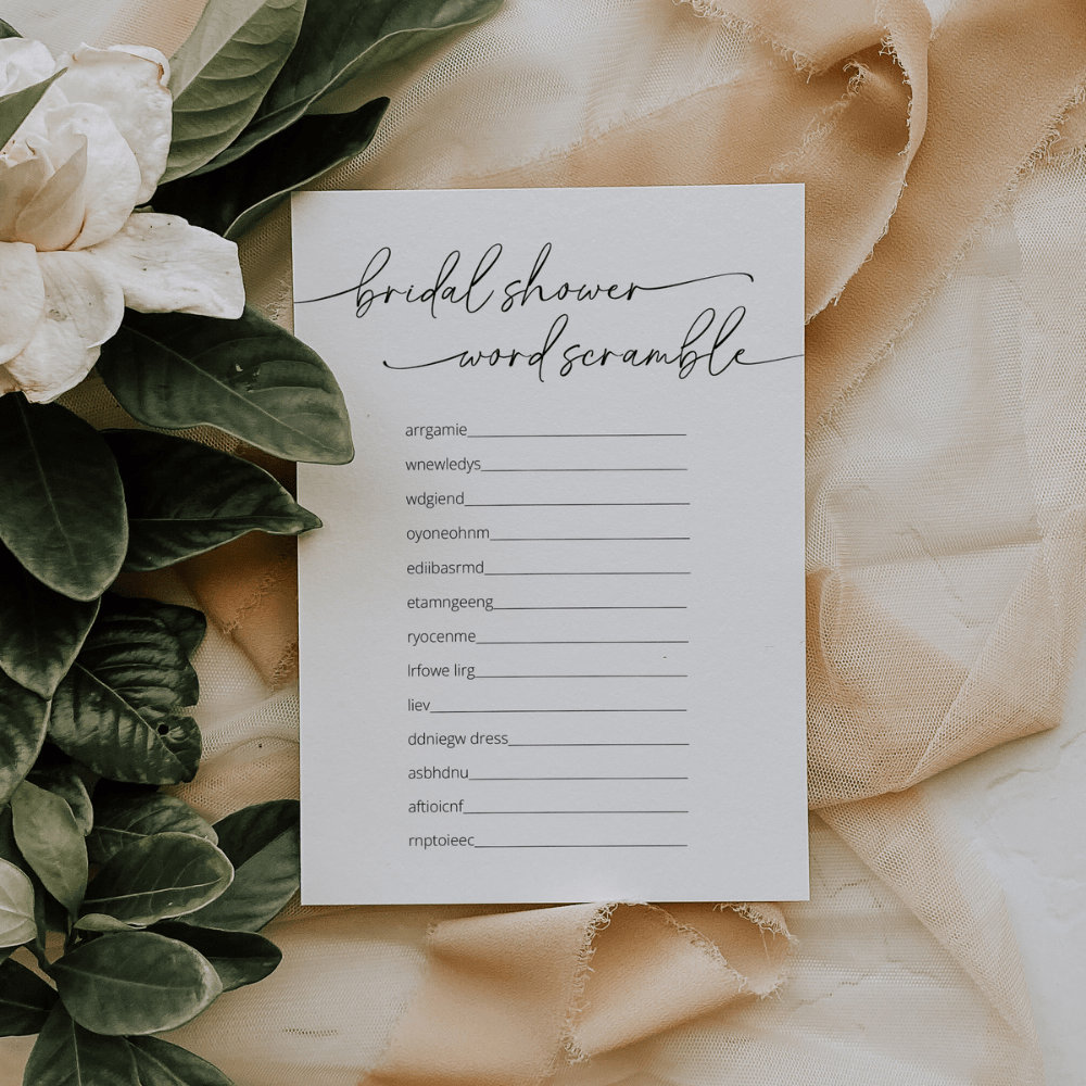 Elegant Bridal Shower Word Scramble Game with Key - SincerelyByNicole
