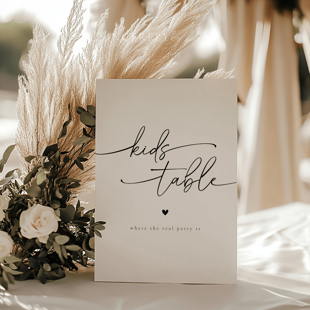 Elegant Minimalist Kids Table Wedding Reception Sign - SincerelyByNicole