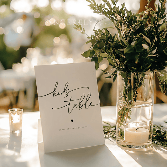 Elegant Minimalist Kids Table Wedding Reception Sign - SincerelyByNicole