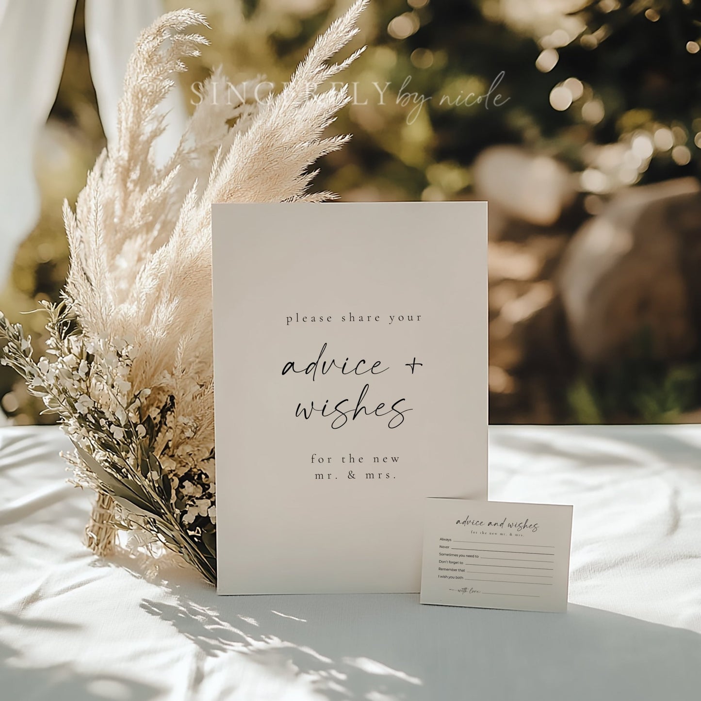 Elegant Newlywed Advice and Wishes Sign and Cards - SincerelyByNicole