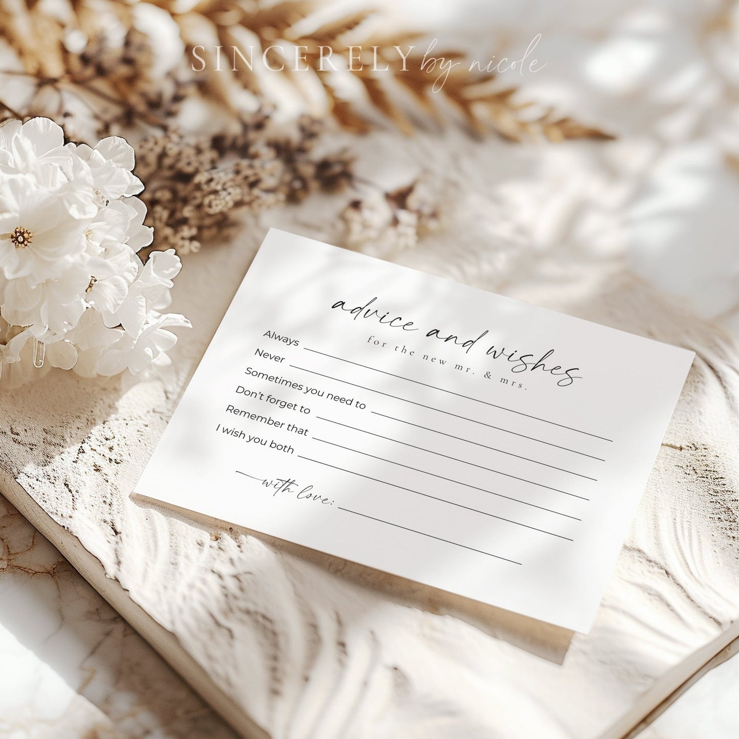 Elegant Newlywed Advice and Wishes Sign and Cards - SincerelyByNicole