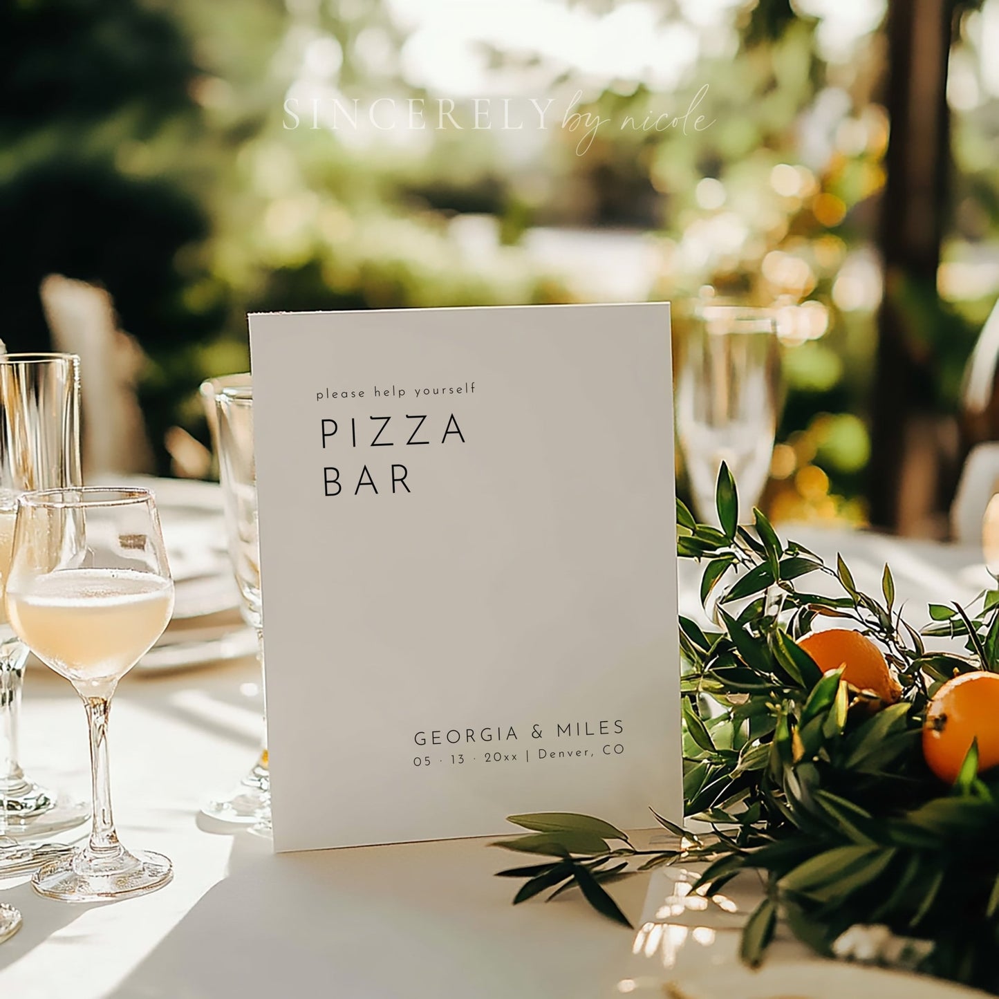 Elegant Pizza Bar Food Station Sign - SincerelyByNicole