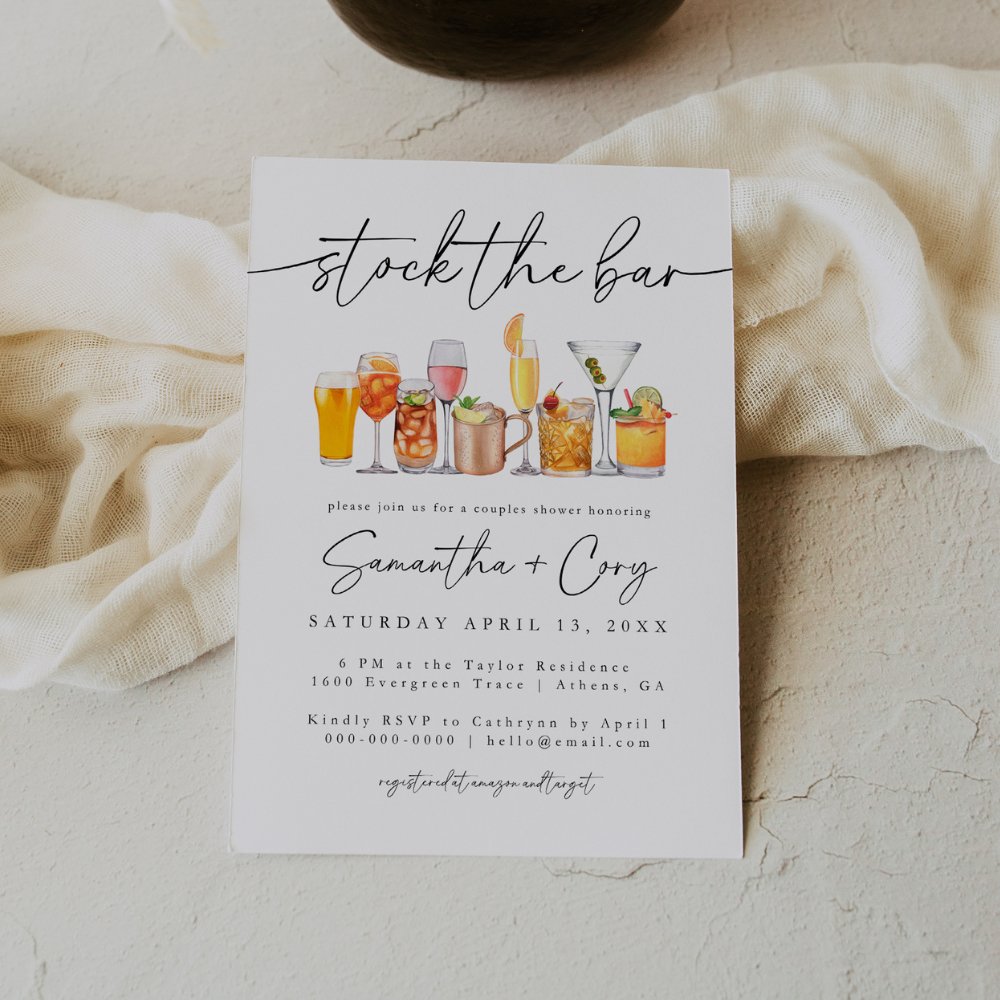 Elegant Script Stock The Bar Couples Shower Invitation Template - SincerelyByNicole