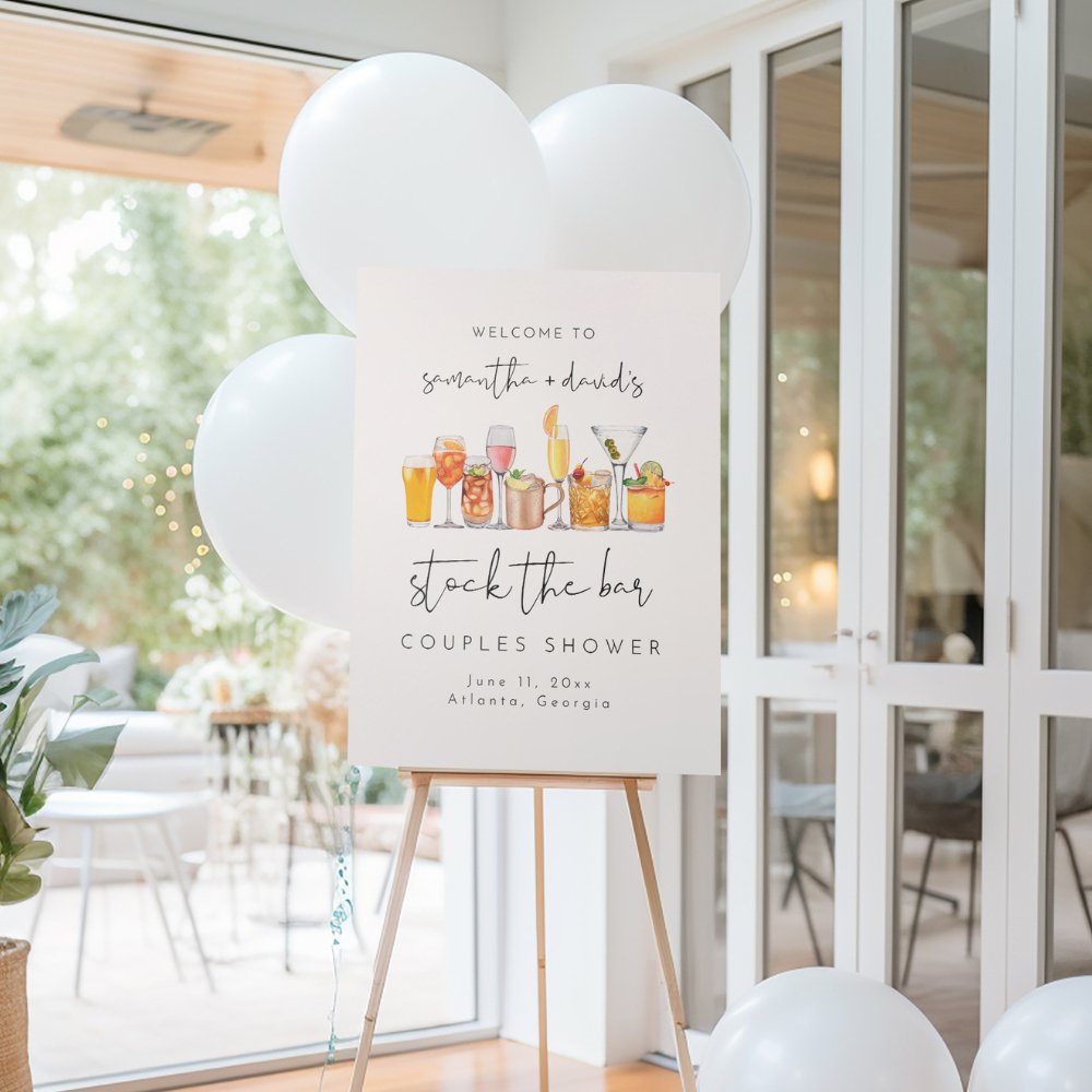 Elegant Script Stock The Bar Couples Shower Welcome Sign Template EMMA - SincerelyByNicole