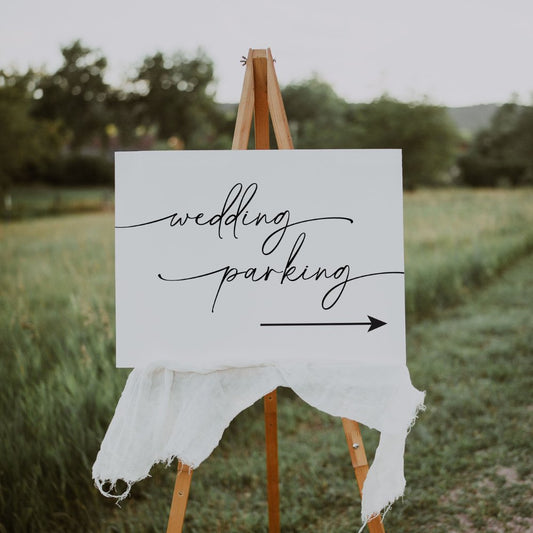 Elegant Script Wedding Parking Directional Sign - SincerelyByNicole