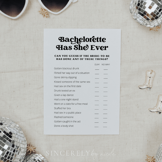 Fun Bachelorette Activity Has She Ever Game - SincerelyByNicole