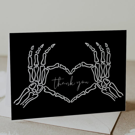 Gothic Halloween Wedding Skeleton Heart Hands Thank You Card - SincerelyByNicole