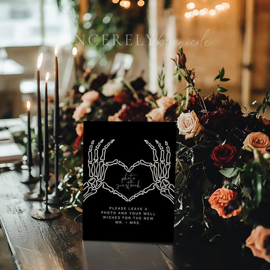 Halloween Wedding Photo Guestbook Tabletop Sign Printed + Shipped or Canva Template - SincerelyByNicole