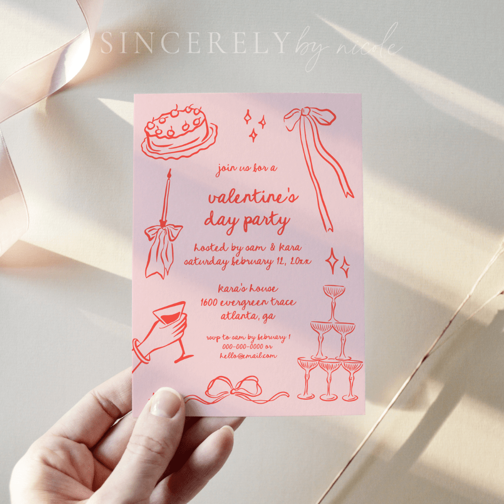 Hand Drawn Valentine's Day Party Invitation - SincerelyByNicole