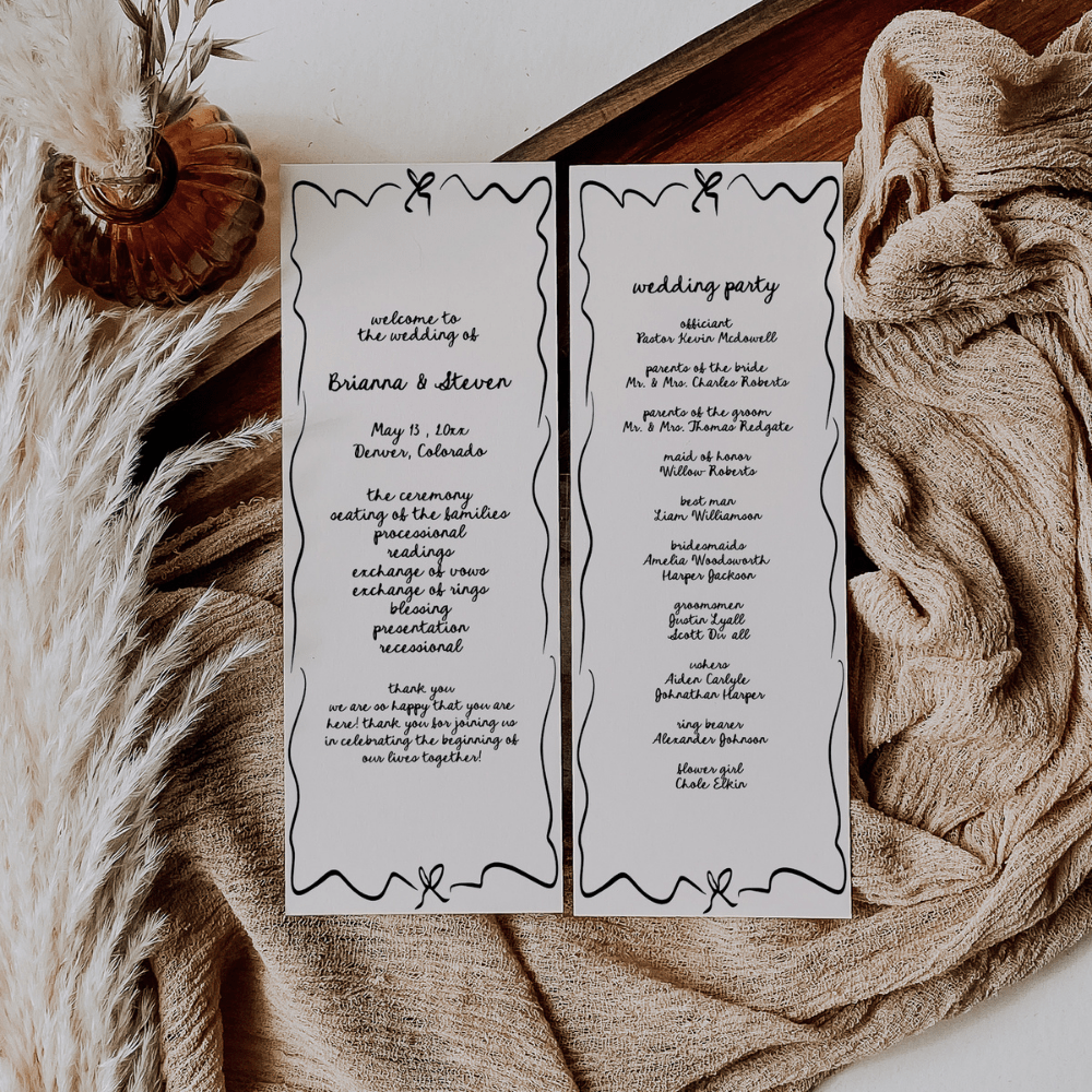 Hand Drawn Whimsical Wedding Program Canva Template - SincerelyByNicole