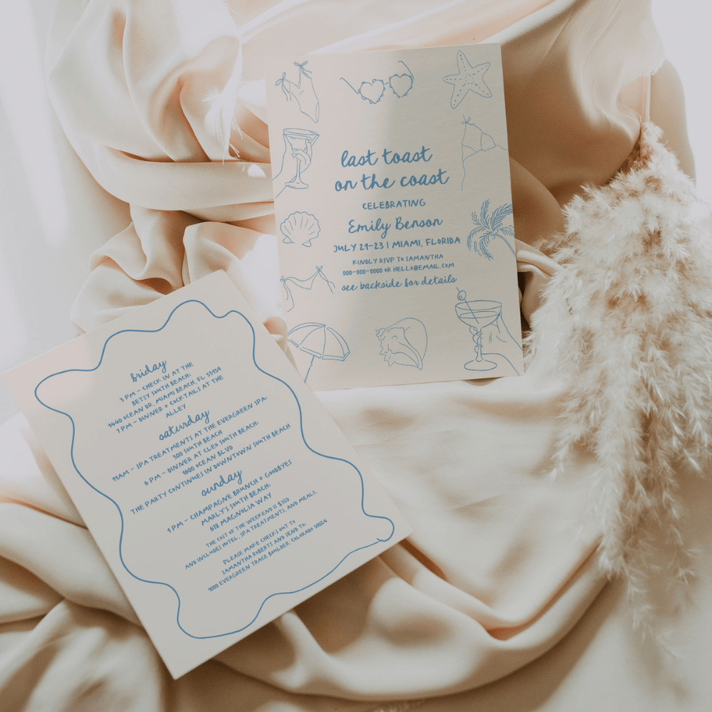 Last Toast On The Coast Bachelorette Invitation Itinerary Template - SincerelyByNicole