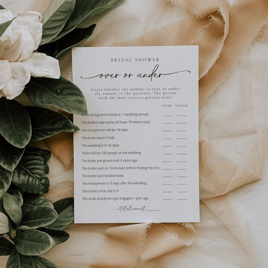 Minimalist Over or Under Bridal Shower Game - SincerelyByNicole