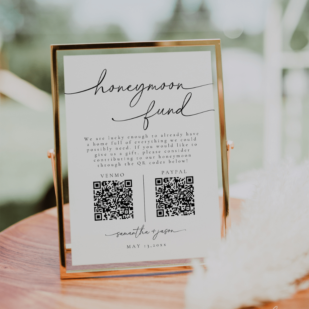 Minimalist QR Code Honeymoon Fund Wedding Sign - SincerelyByNicole