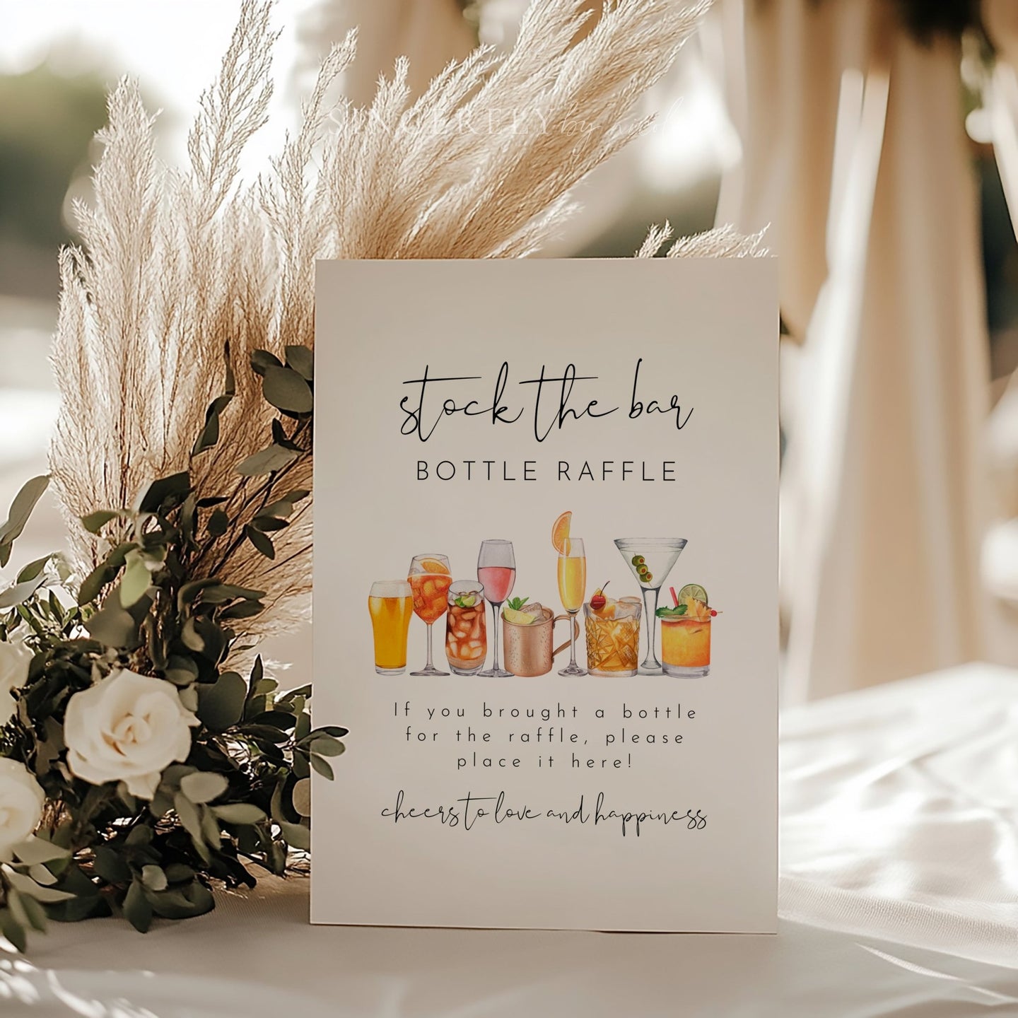 Couples Raffle Minimalist Stock The Bar Raffle Sign Fun Game For Engagement Party Cou ...