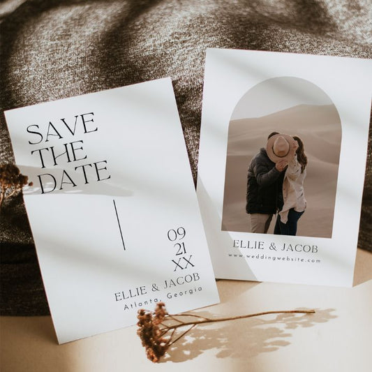 Modern Boho Arch Photo Save The Date Template Editable In Canva SIERRA - SincerelyByNicole