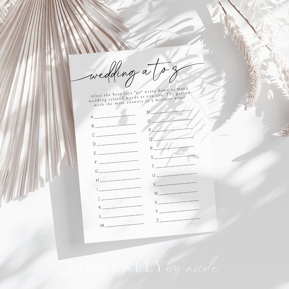 Modern Bridal Shower Wedding A - Z Game - SincerelyByNicole