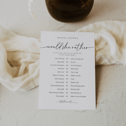 Modern Bridal Shower Would She Rather Game - SincerelyByNicole
