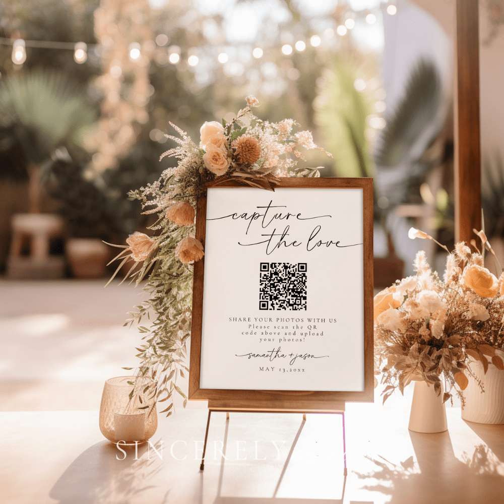 Modern Elegant Capture The Love QR Code Wedding Sign - SincerelyByNicole