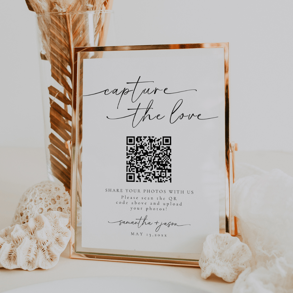 Modern Elegant Capture The Love QR Code Wedding Sign - SincerelyByNicole