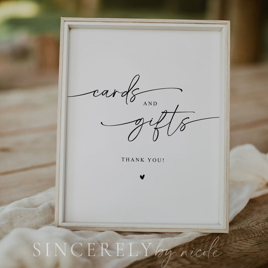 Modern Minimalist Bridal Shower Cards And Gifts Sign - SincerelyByNicole