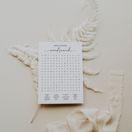 Modern Minimalist Bridal Shower Word Search Bridal Shower Activity - SincerelyByNicole