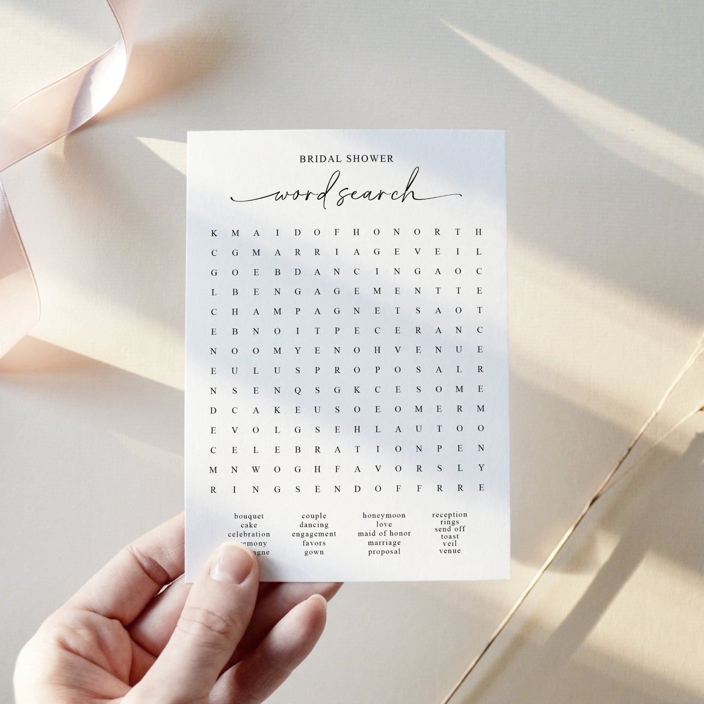 Modern Minimalist Bridal Shower Word Search Bridal Shower Activity - SincerelyByNicole