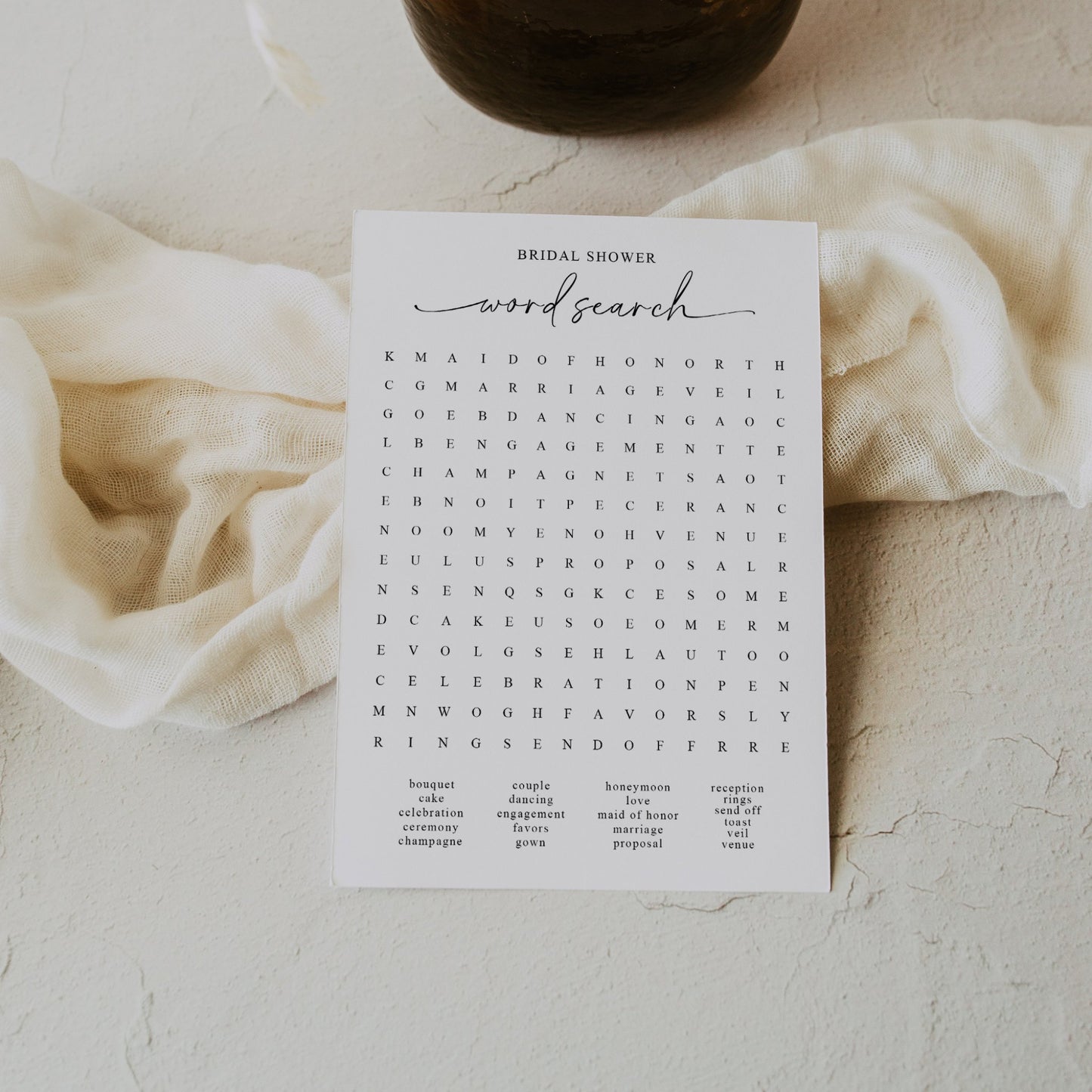 Modern Minimalist Bridal Shower Word Search Bridal Shower Activity - SincerelyByNicole