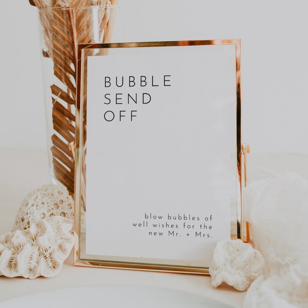 Modern Minimalist Bubble Send Off Tabletop Wedding Reception Sign Template HARLOW - SincerelyByNicole