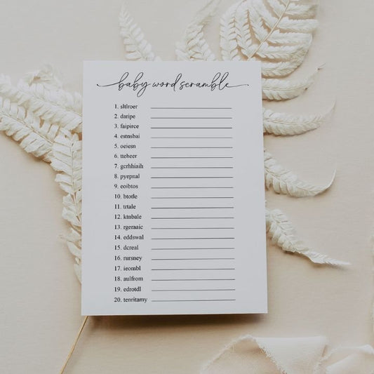 Modern Minimalist Elegant Baby Shower Activity Baby Word Scramble | Instant Download or Printed Options - SincerelyByNicole