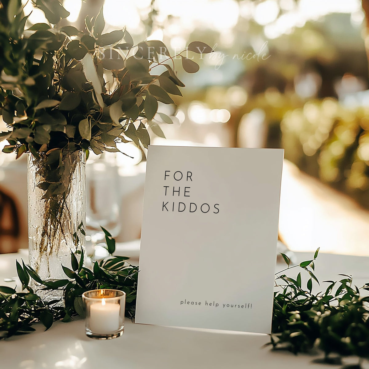 Modern Minimalist Elegant For The Kiddos Wedding Sign Wedding Kids Table Signage - SincerelyByNicole