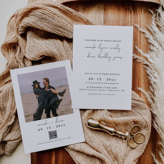 Modern Minimalist Elegant Photo Wedding Invitation Editable In Canva MIA - SincerelyByNicole