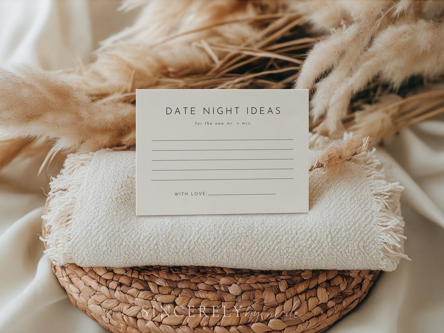 Modern Minimalist Newlywed Date Night Ideas Sign and Cards - SincerelyByNicole