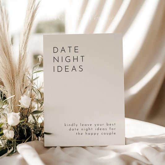 Modern Minimalist Newlywed Date Night Ideas Sign and Cards - SincerelyByNicole