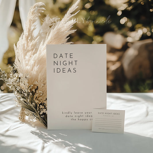 Modern Minimalist Newlywed Date Night Ideas Sign and Cards - SincerelyByNicole