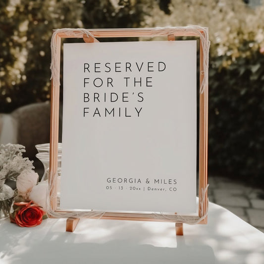 Modern Minimalist Reserved For Bride's Family Wedding Sign Template HARLOW - SincerelyByNicole