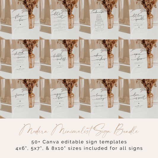 Modern Minimalist Wedding Sign Bundle Editable In Canva - SincerelyByNicole