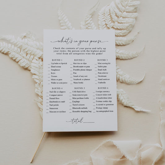 Modern Minimalist What's In Your Purse Bridal Shower Game - SincerelyByNicole