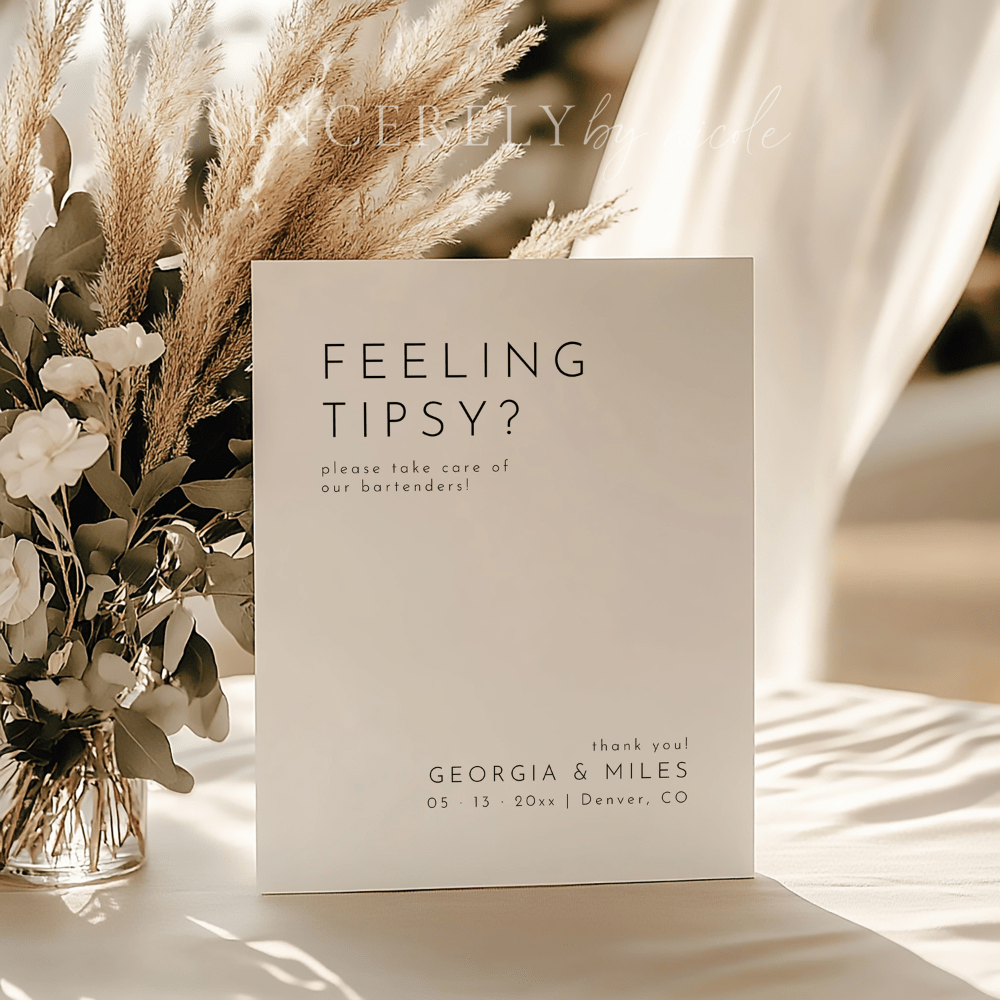 Modern Personalized Wedding Bartender Tip Sign - SincerelyByNicole