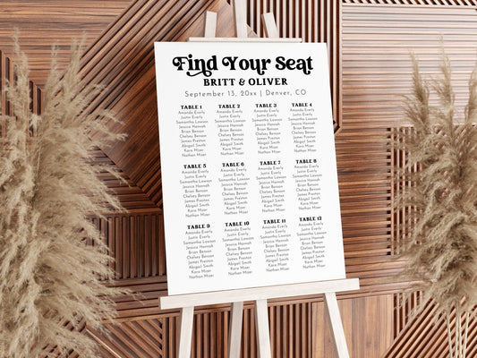 Modern Retro Wedding Seating Chart Template Editable In Canva CHARLI - SincerelyByNicole