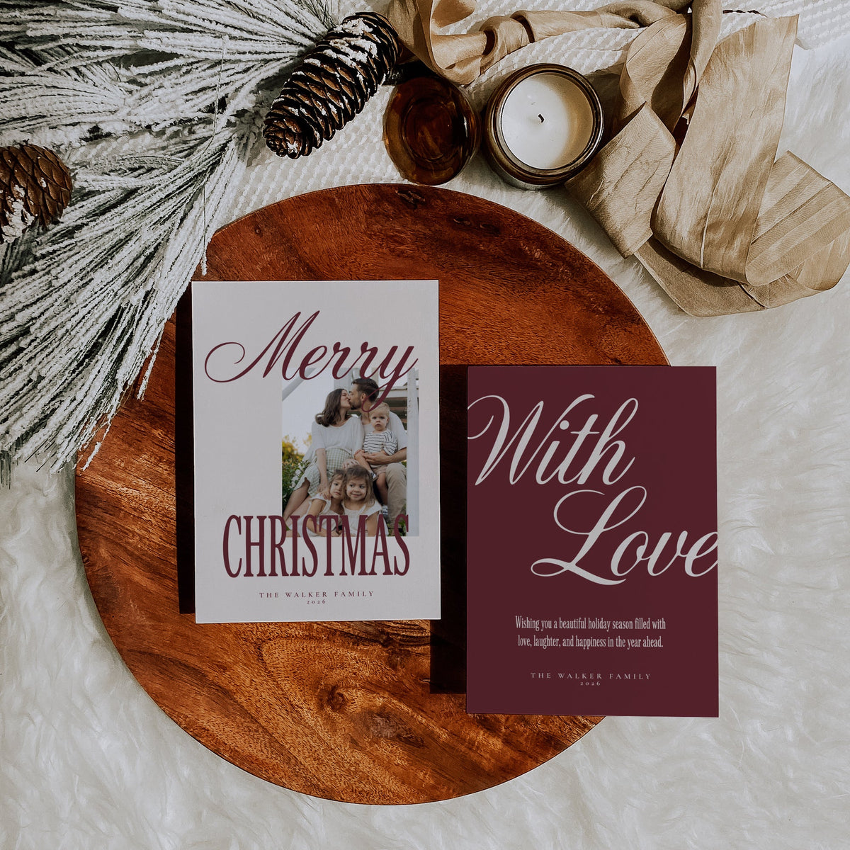 Burgundy Script Christmas Photo Cards