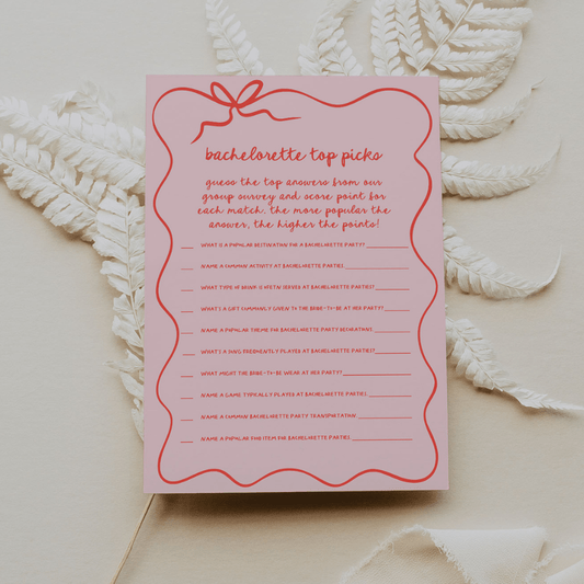 Pink and Red Wavy Border Bachelorette Top Picks Game - SincerelyByNicole