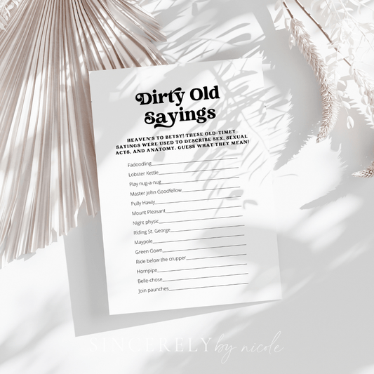 Retro Bachelorette Dirty Old Sayings Game - SincerelyByNicole