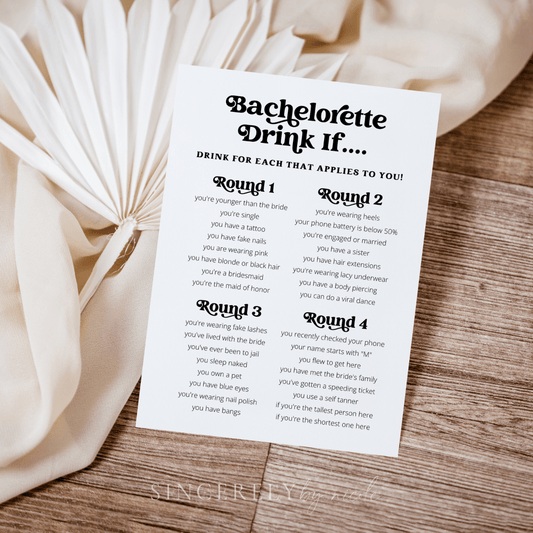 Retro Bachelorette Drink If Game Fun Bachelorette Party Games - SincerelyByNicole