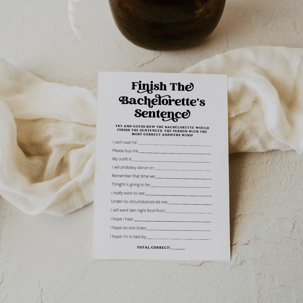 Retro Bachelorette Finish The Bachelorette's Sentence Bachelorette Party Game Template or Printed - SincerelyByNicole