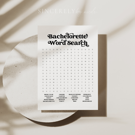 Retro Bachelorette Word Search - SincerelyByNicole