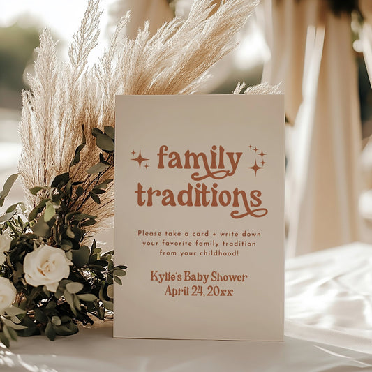 Retro Boho Baby Shower Family Traditions Sign - SincerelyByNicole