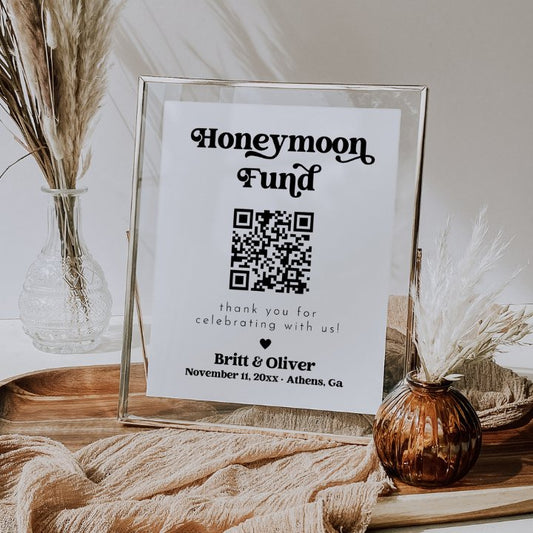 Retro Honeymoon Fund Sign With QR Code Editable In Canva CHARLI - SincerelyByNicole