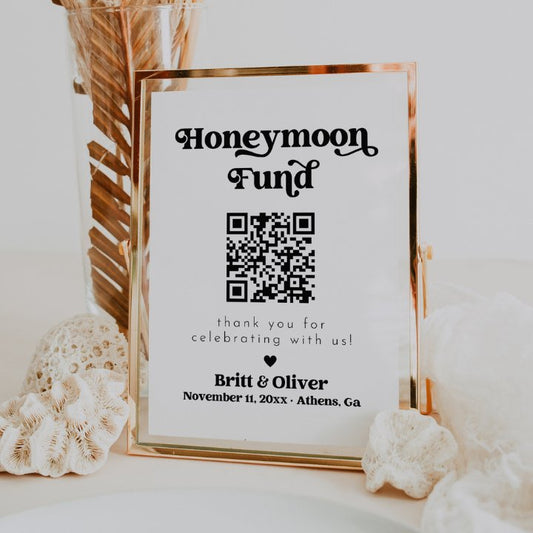 Retro Honeymoon Fund Sign With QR Code Editable In Canva CHARLI - SincerelyByNicole